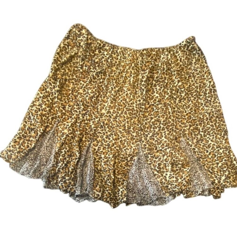 Apostrophe XL (18) Leopard Animal Print Flounce Skirt 100% Rayon Boho Y2K Midi